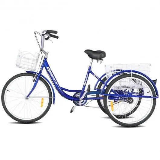 26" Seat Height Adjustable Single Speed 3-wheel Tricycle with Bell-Blue