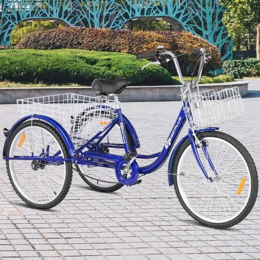 26" Seat Height Adjustable Single Speed 3-wheel Tricycle with Bell-Blue