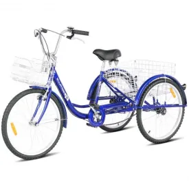 26" Seat Height Adjustable Single Speed 3-wheel Tricycle with Bell-Blue