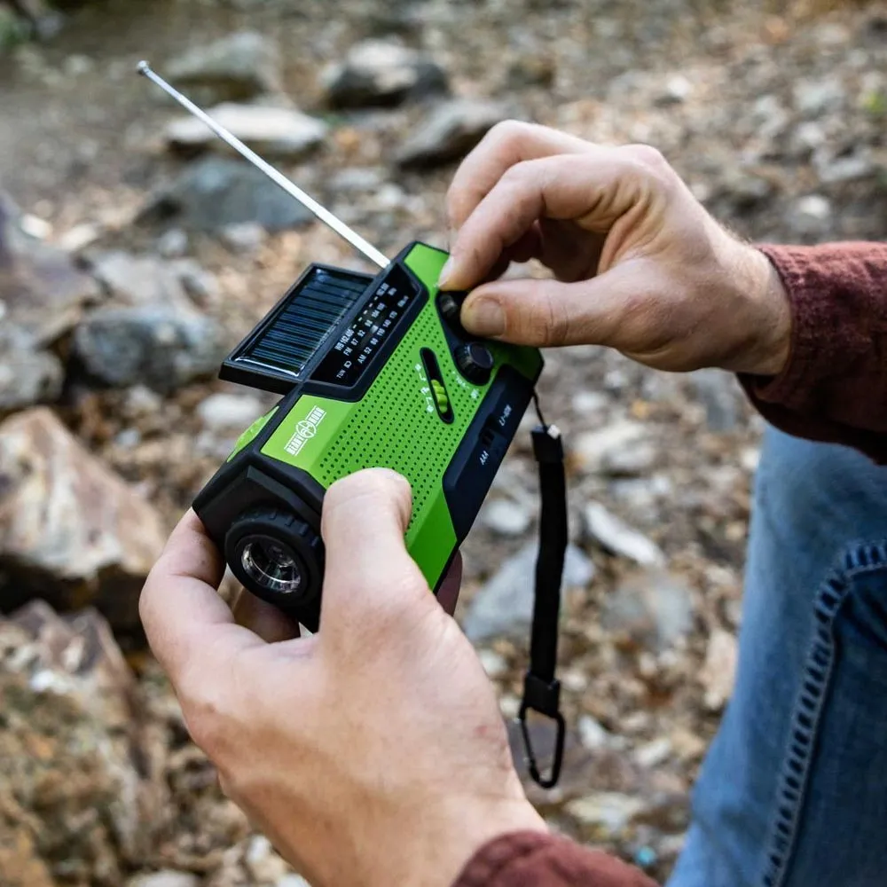 4-in-1 Emergency Solar Flashlight & AM/FM/Weather Radio w/ Hand Crank by Ready Hour - DM