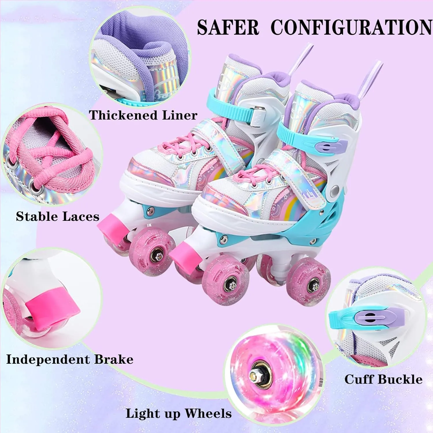 Adjustable Kids Roller Skates S Size 31-34 Pink