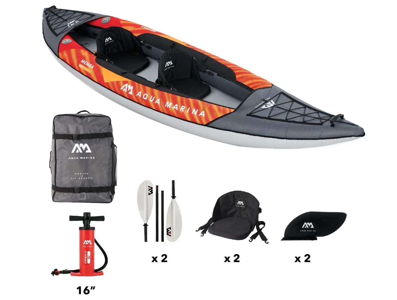 Aqua Marina Memba-390 2 Person Touring Kayak w/ Paddle Set