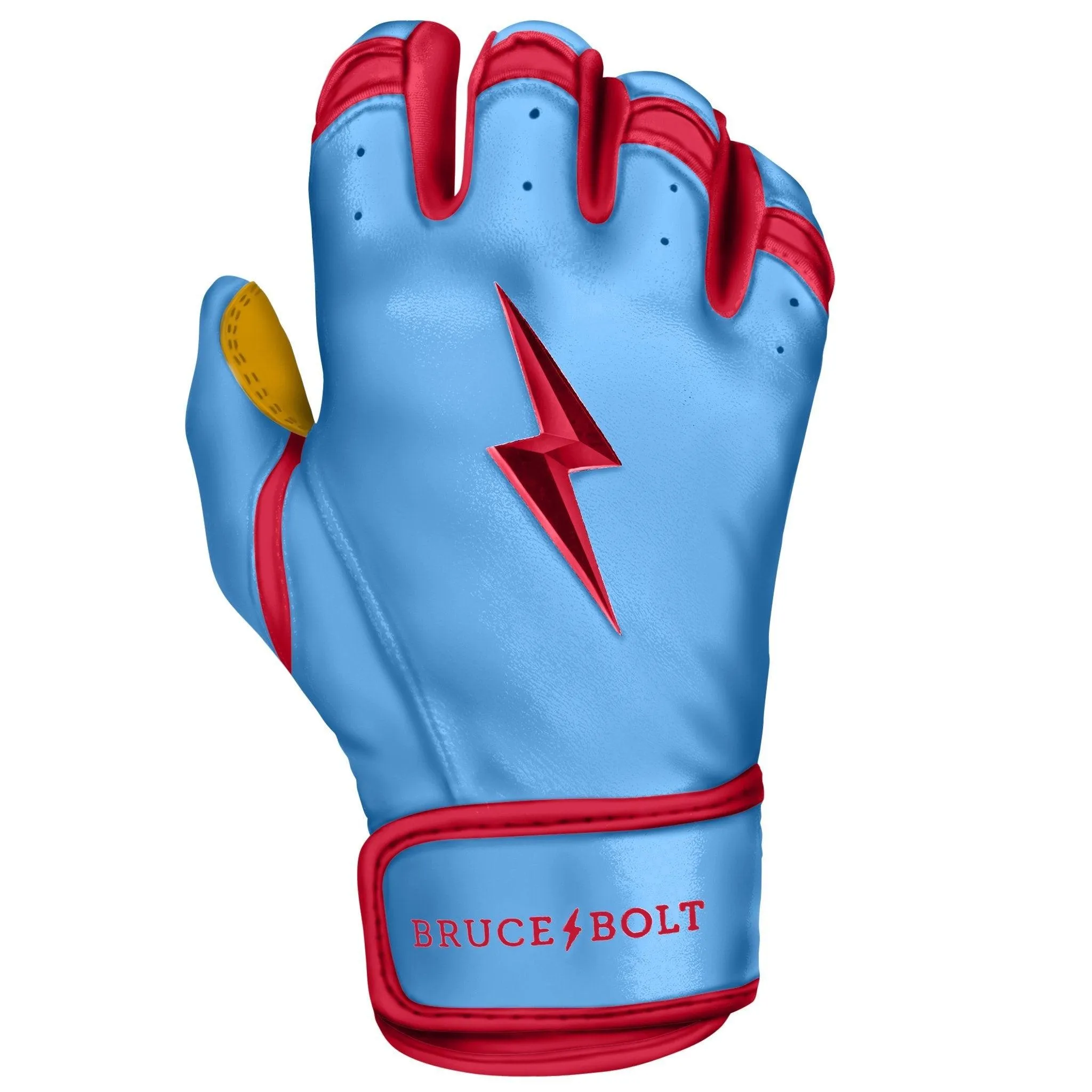 Bruce Bolt PREMIUM PRO BADER Series Short Cuff Batting Gloves: Baby Blue