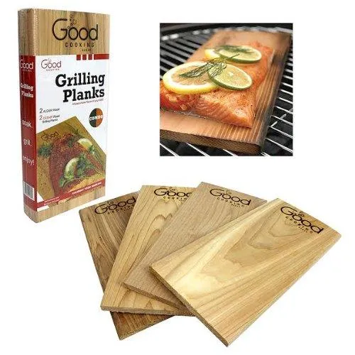 Grilling Planks - Outdoor Barbeque Smoking Grill Planks - Set of 2 Alder and 2 Cedar Planks