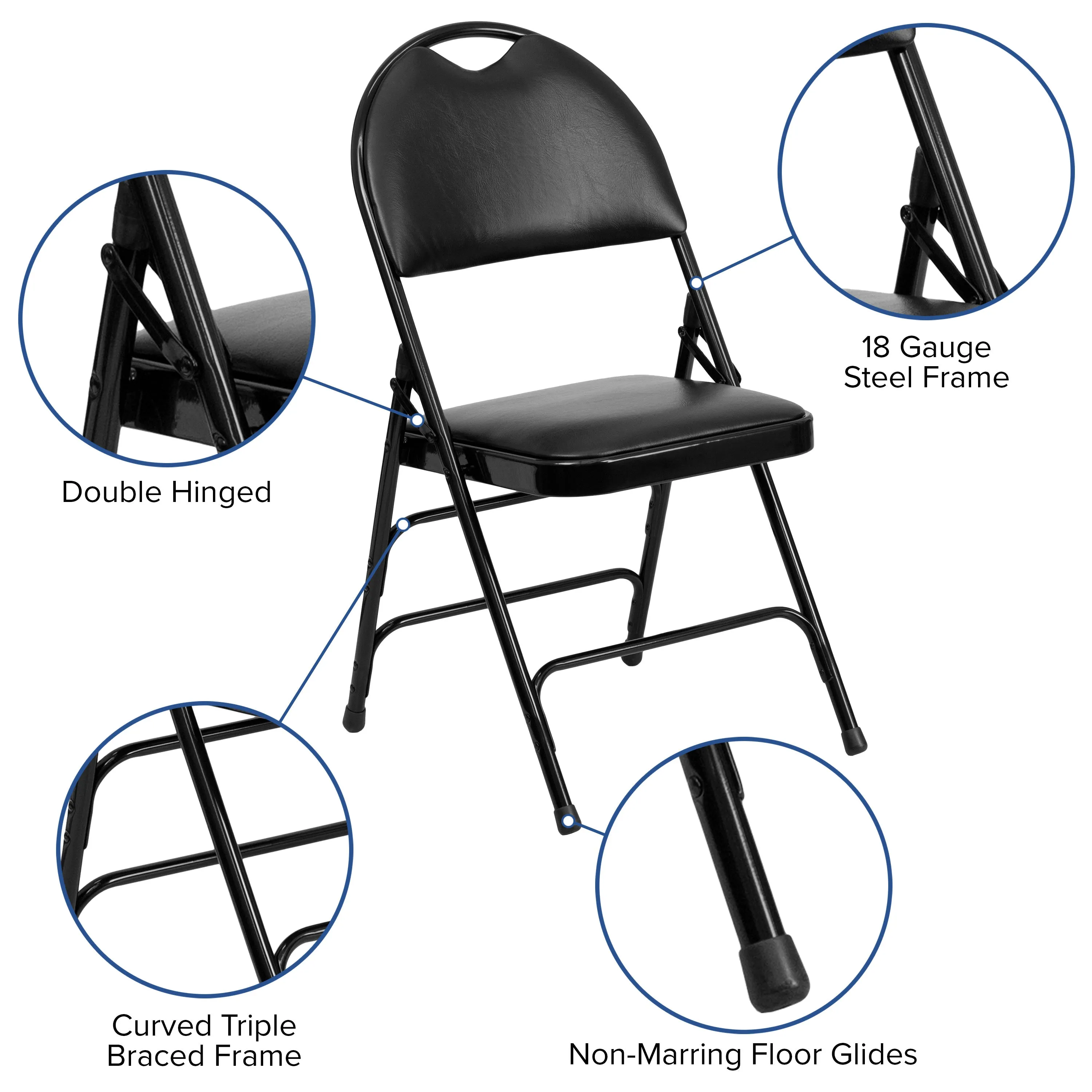 HERCULES Series Extra Large Ultra-Premium Triple Braced Metal Folding Chair with Easy-Carry Handle