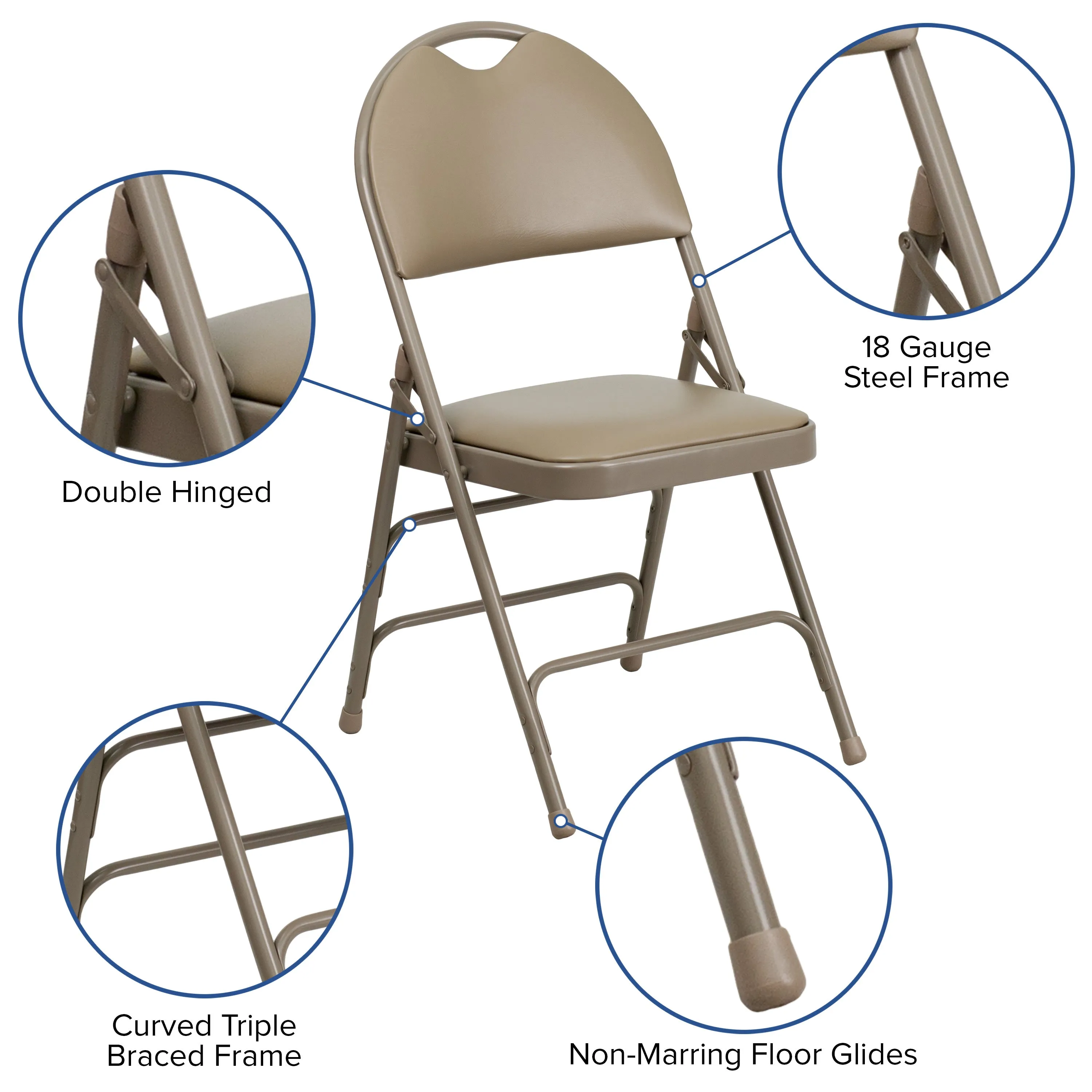 HERCULES Series Extra Large Ultra-Premium Triple Braced Metal Folding Chair with Easy-Carry Handle