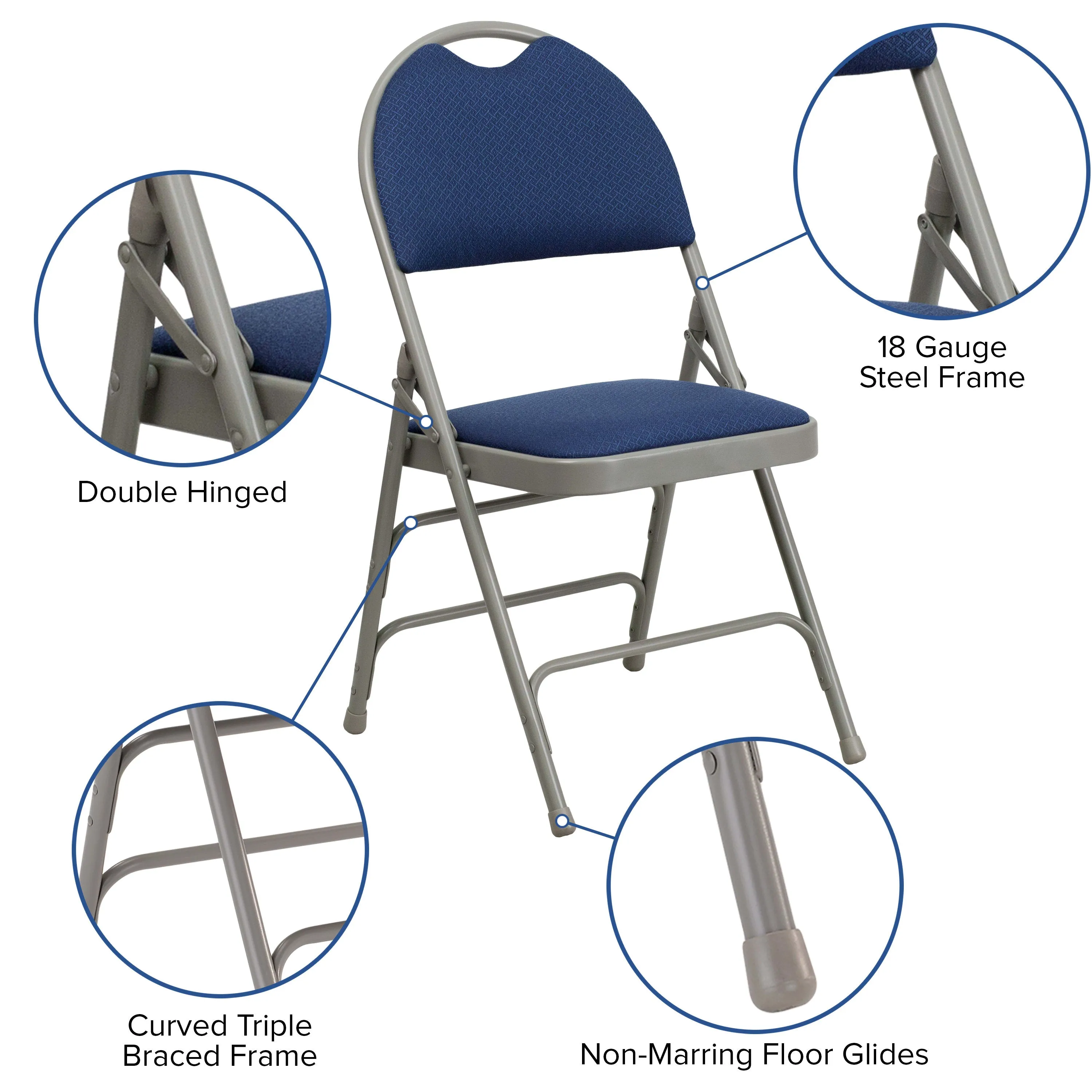 HERCULES Series Extra Large Ultra-Premium Triple Braced Metal Folding Chair with Easy-Carry Handle