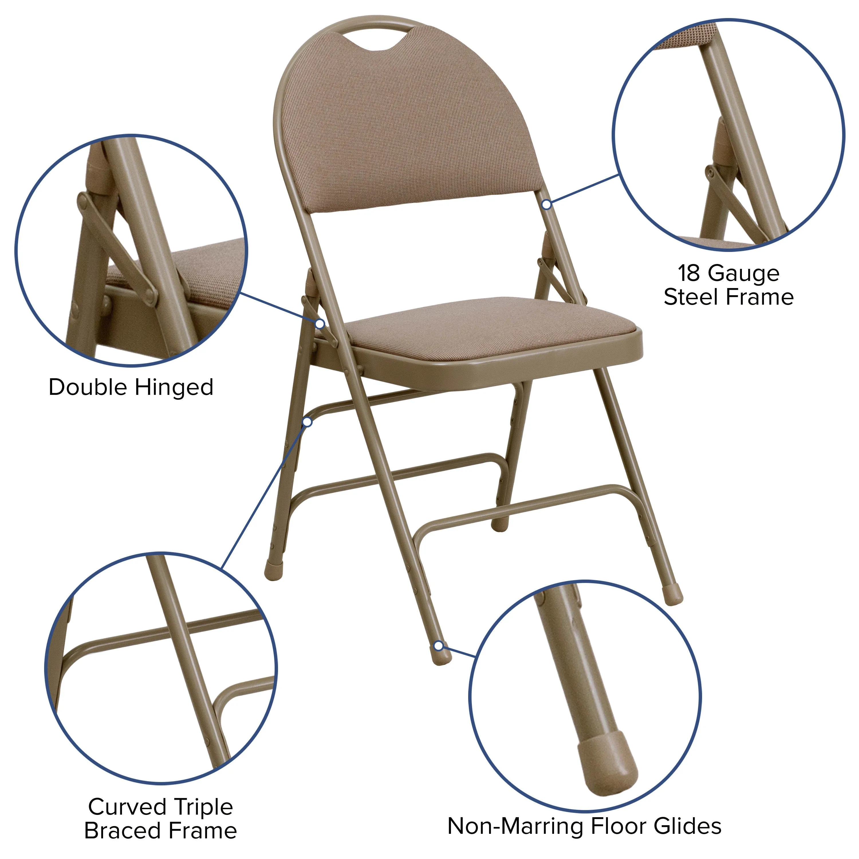 HERCULES Series Extra Large Ultra-Premium Triple Braced Metal Folding Chair with Easy-Carry Handle