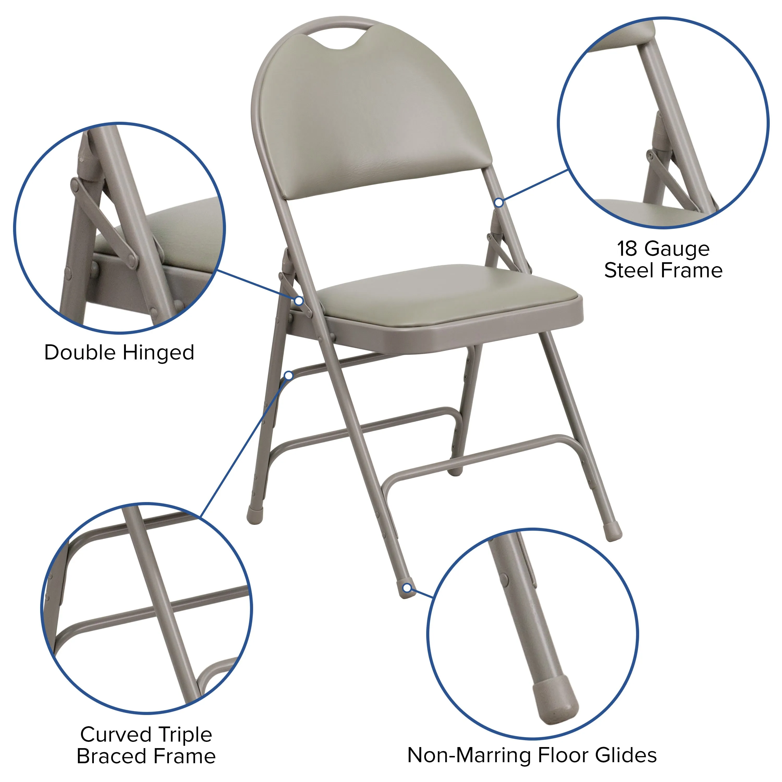 HERCULES Series Extra Large Ultra-Premium Triple Braced Metal Folding Chair with Easy-Carry Handle