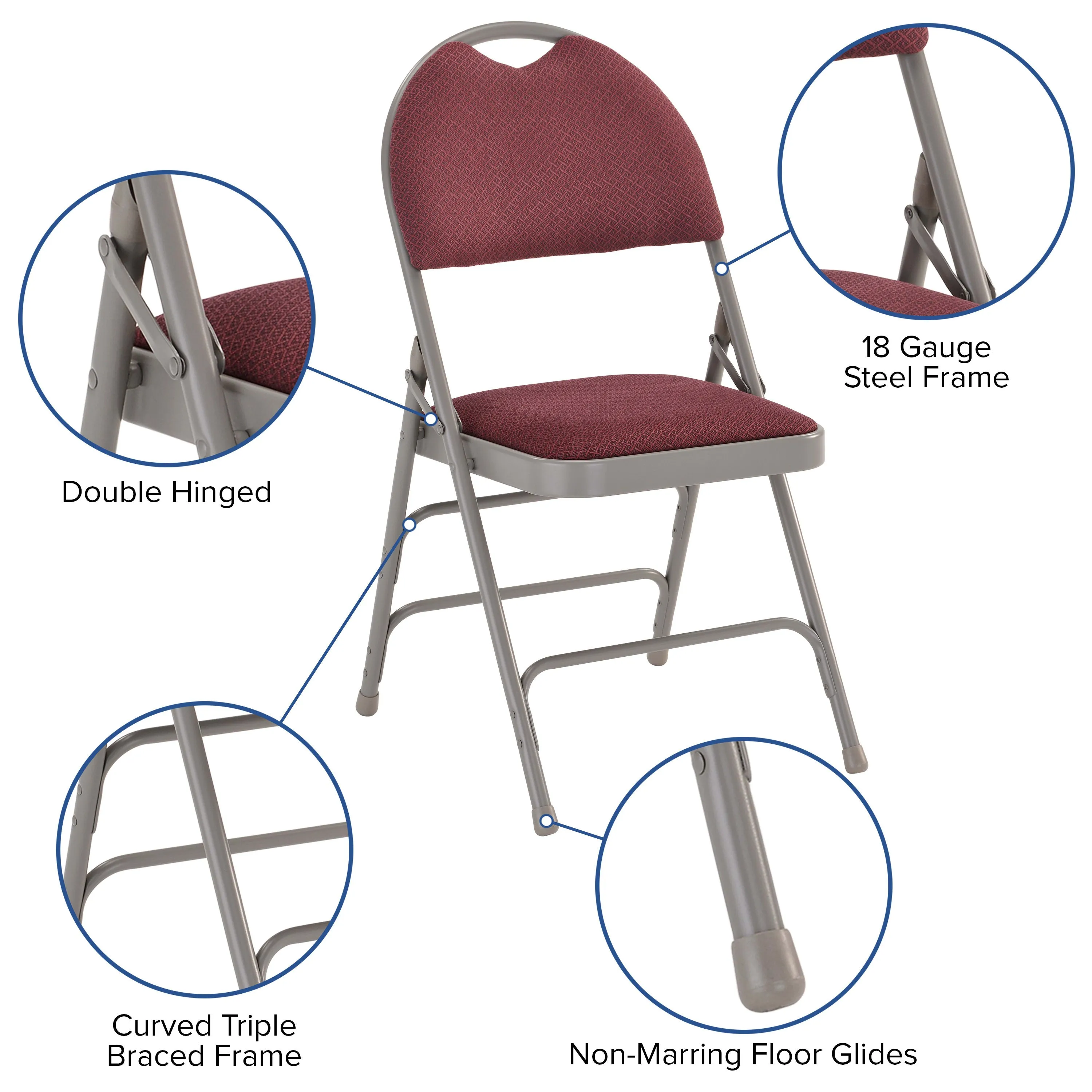 HERCULES Series Extra Large Ultra-Premium Triple Braced Metal Folding Chair with Easy-Carry Handle