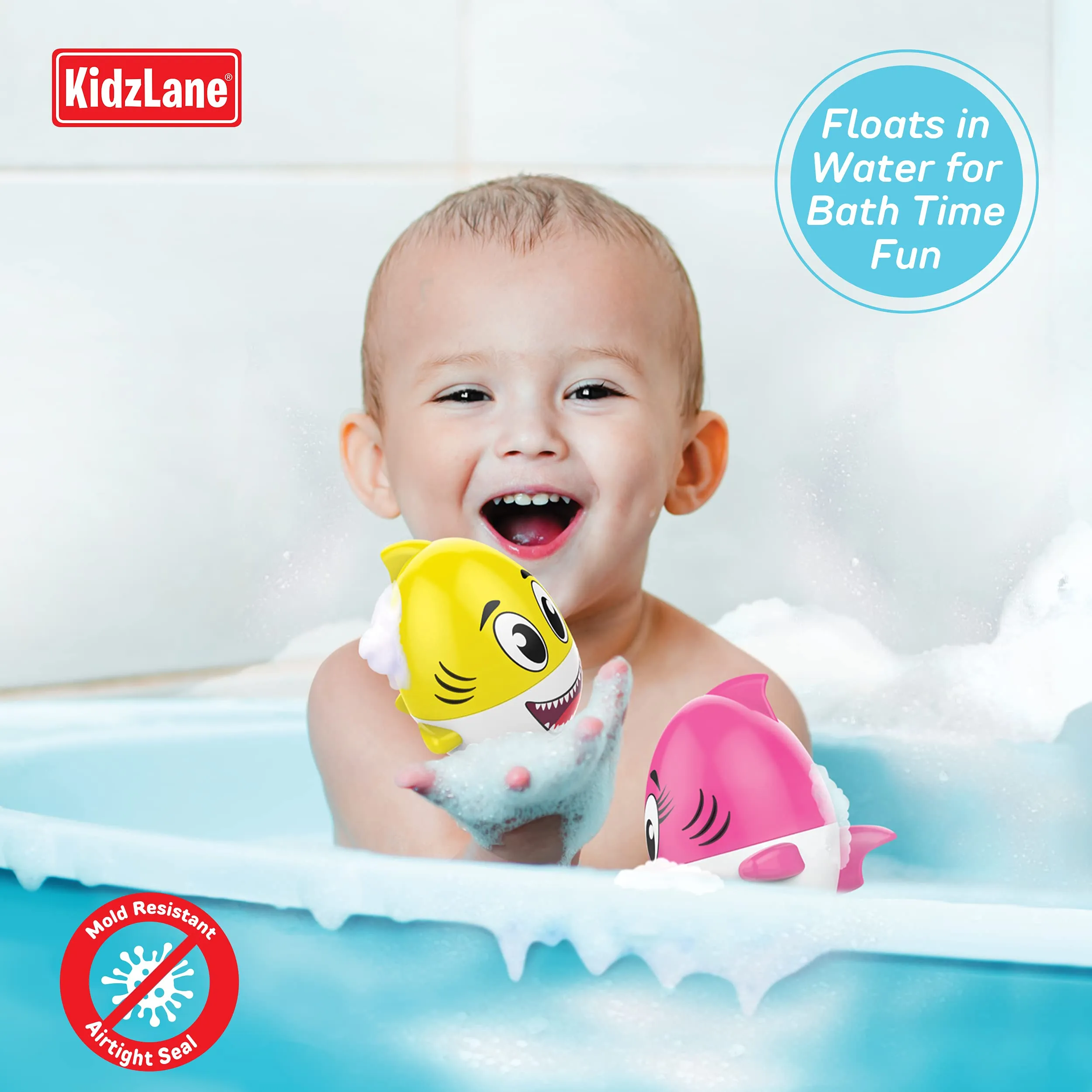 Kidzlane Shark Bath Toy for Babies and Toddlers | 2-Pack Pink and Yellow Bath Toy