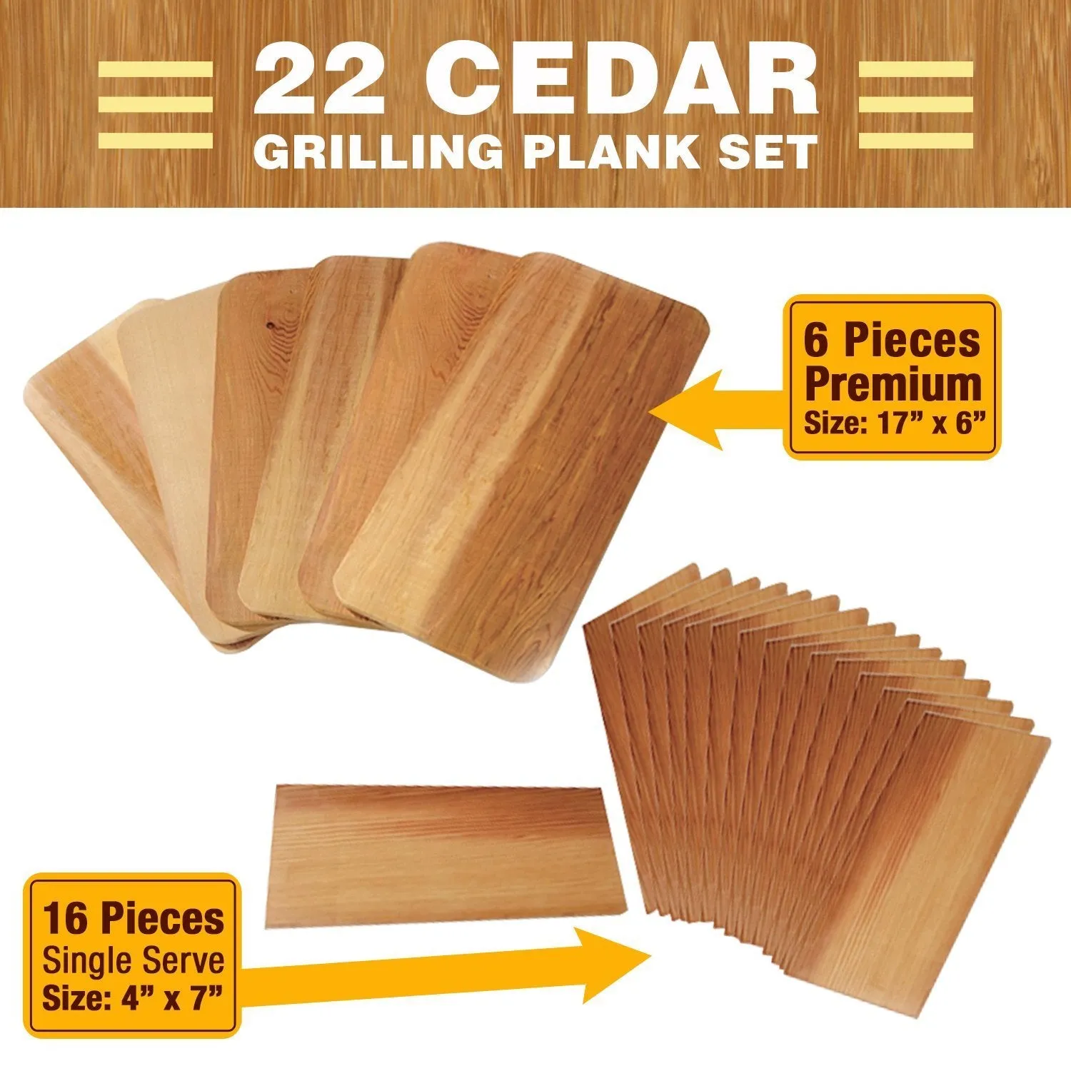 TrueFire Gourmet 22 Piece Set Cedar Grilling Plank (2nds) - Planks for Salmon, Fish, Steak, Veggies